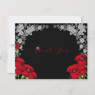 Beautiful Red Roses Butterflies Quinceanera  Thank You Card