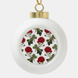 Beautiful Red Roses Ceramic Ball Christmas Ornament