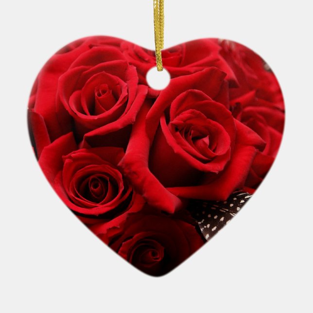 Beautiful Red Roses Ceramic Ornament (Front)