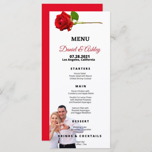 Beautiful Red Roses Dinner Menu (Front/Back)