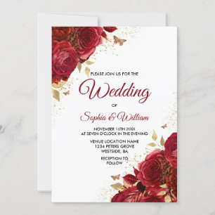 Beautiful Red Roses Elegant Wedding Invitation
