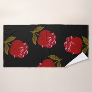 Beautiful Red roses embroidery seamless pattern Bath Towel Set