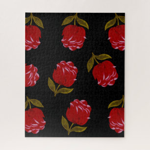 Beautiful Red roses embroidery seamless pattern Jigsaw Puzzle