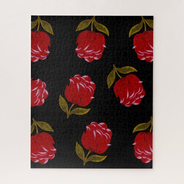 Beautiful Red roses embroidery seamless pattern Jigsaw Puzzle (Vertical)