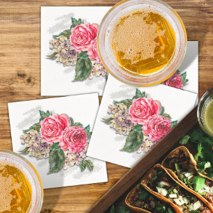 Beautiful Red Roses Paper Cocktail Napkin