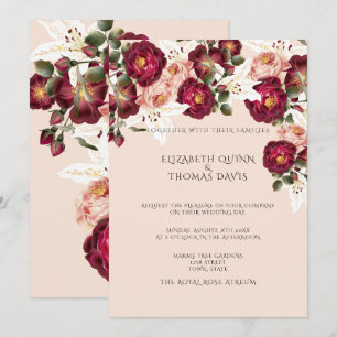 Beautiful Red Roses Pink Peonies White Lilies Invitation