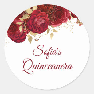 Beautiful Red Roses Quinceanera Party favour Classic Round Sticker