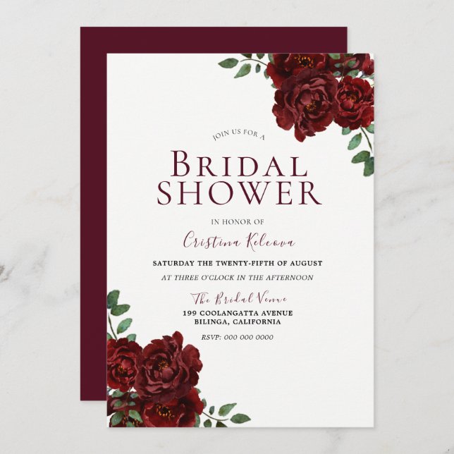Beautiful Red Roses Romantic Bridal Shower Invitation (Front/Back)