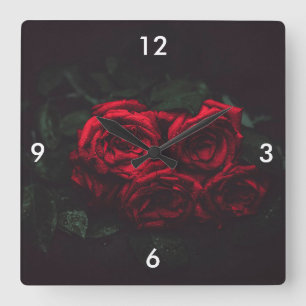 Beautiful Red Roses Square Wall Clock