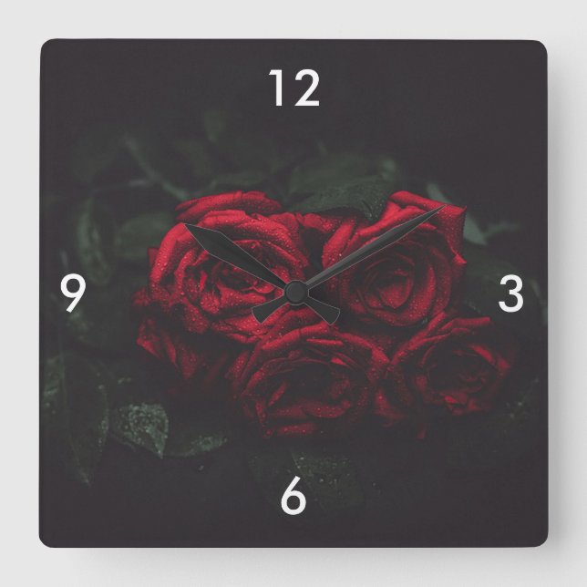 Beautiful Red Roses Square Wall Clock (Front)