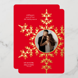 Beautiful Red Snowflake Photo Christmas Foil Card