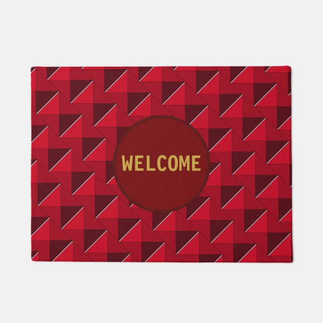 Beautiful Red Square Pattern Doormat (Front)