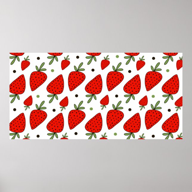 Beautiful red strawberries seamless pattern poster (Front)