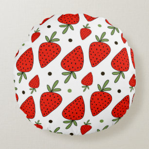 Beautiful red strawberries seamless pattern round cushion