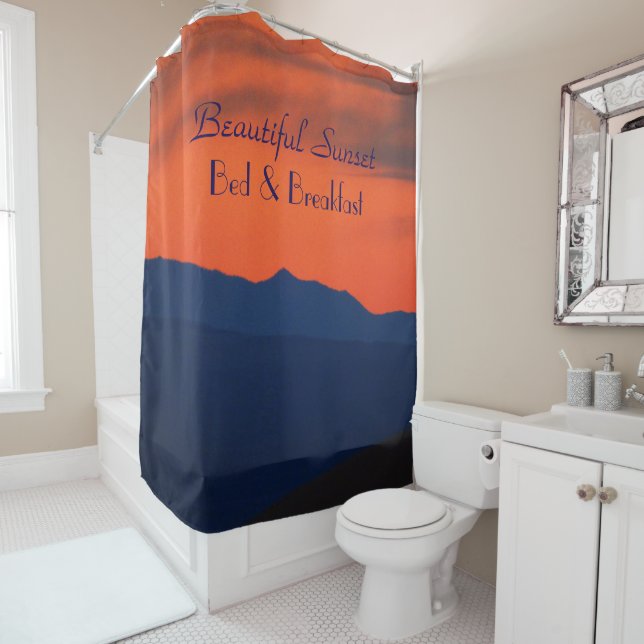 Beautiful Red Sunset Personalised Shower Curtain (In Situ)