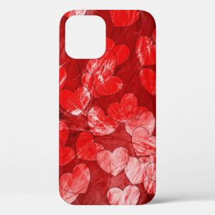 Beautiful Red Textured Hearts iPhone 12 Case
