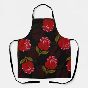 Beautiful Red translucent roses embroidery pattern Apron