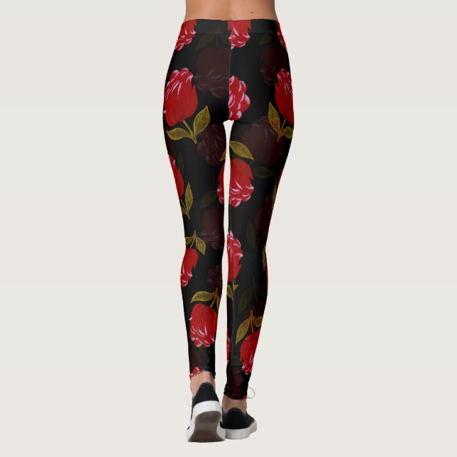 Beautiful Red translucent roses embroidery pattern Leggings (Back)