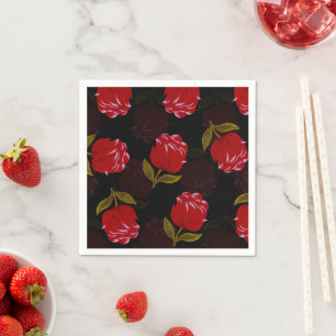 Beautiful Red translucent roses embroidery pattern Napkin