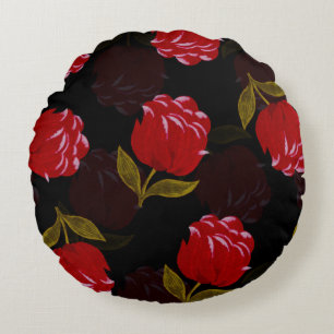 Beautiful Red translucent roses embroidery pattern Round Cushion