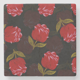 Beautiful Red translucent roses embroidery pattern Stone Coaster