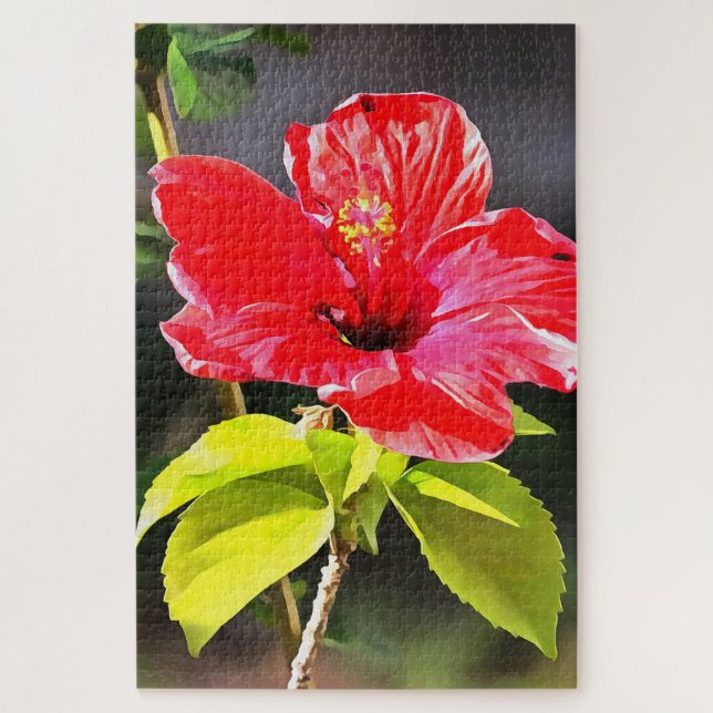 Beautiful Red Tropical Hibiscus Flower Jigsaw Puzzle (Vertical)