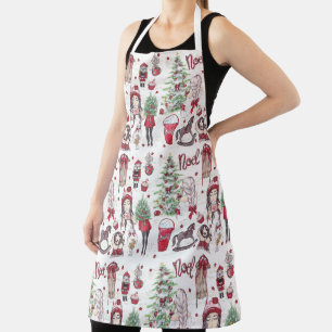 Beautiful Red Watercolor Christmas elements Apron