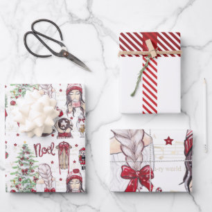 Beautiful Red Watercolor Christmas elements Wrapping Paper Sheet