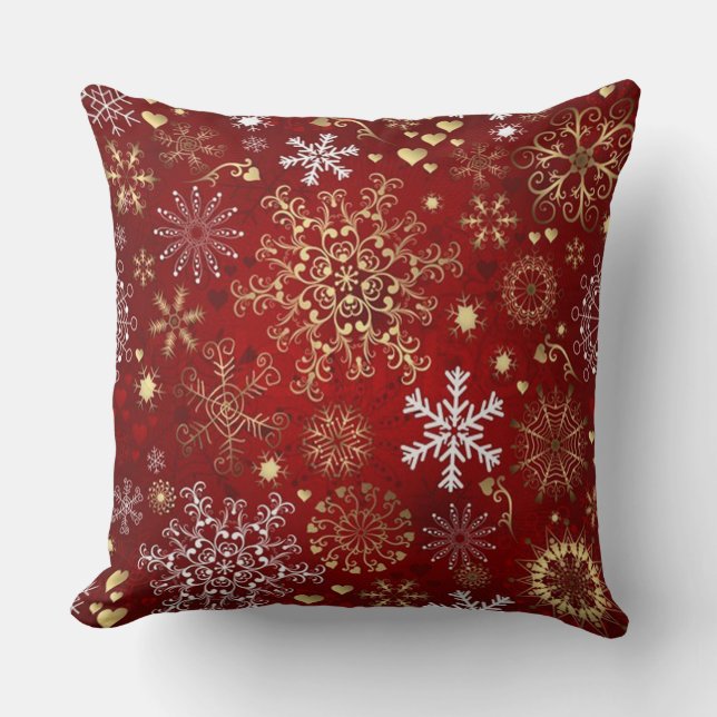 Beautiful Red, White and Golden Christmas Pillow (Front)