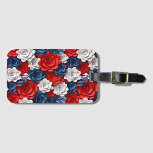 Beautiful Red White Blue Flower Garden Floral USA Luggage Tag