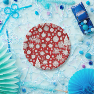 Beautiful Red & White Christmas Party Paper Plate