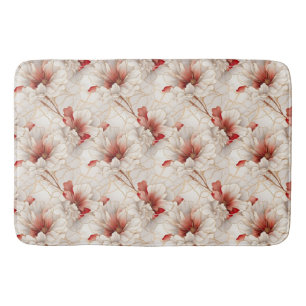 Beautiful Red White Floral Bath Mat