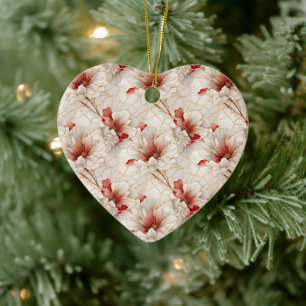 Beautiful Red White Floral Ceramic Ornament