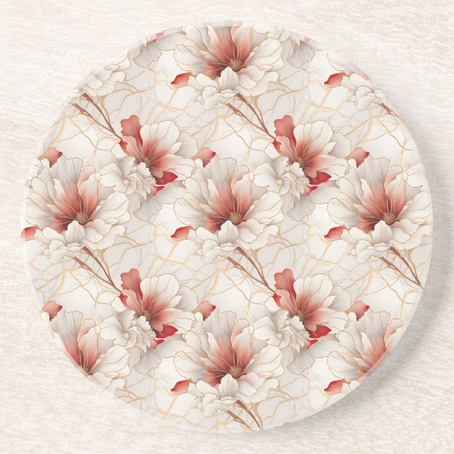Beautiful Red White Floral Coaster (Front)
