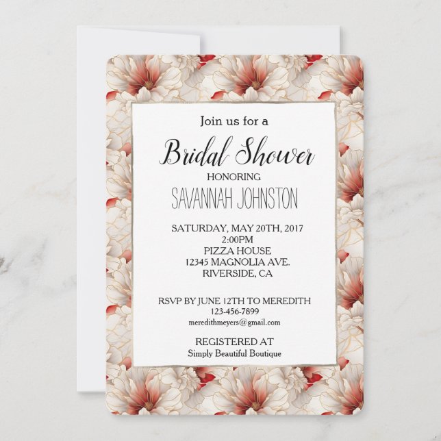 Beautiful Red White Floral Invitation (Front)