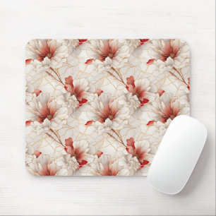 Beautiful Red White Floral Mouse Pad