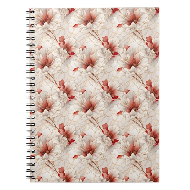 Beautiful Red White Floral Notebook (Front)