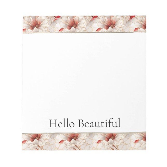 Beautiful Red White Floral Notepad (Front)