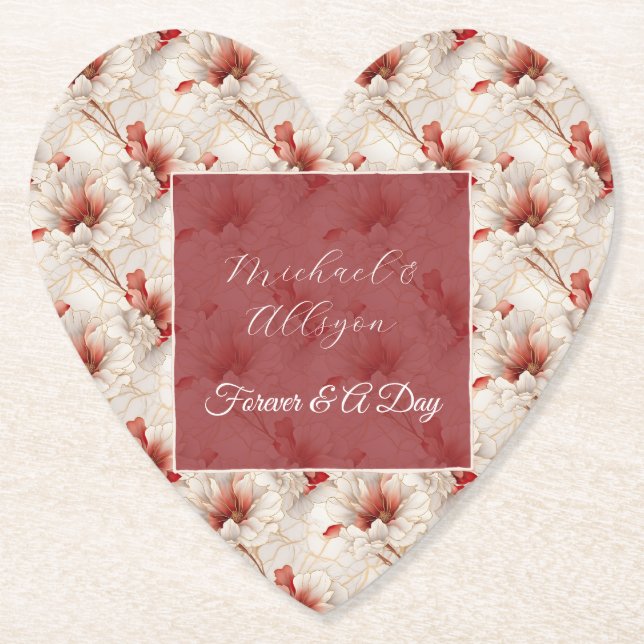 Beautiful Red White Floral Paper Coaster (Front)