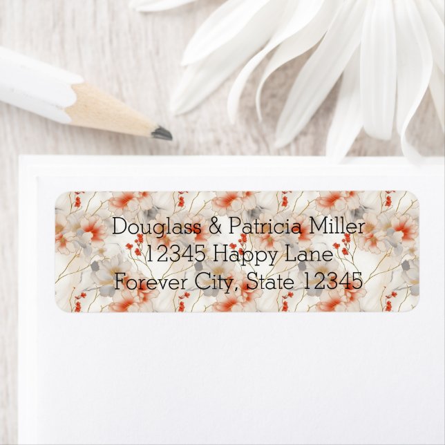 Beautiful Red White Floral Return Address Label (Insitu)