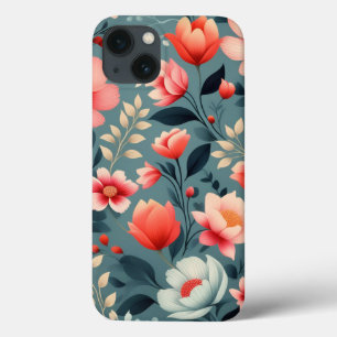 Beautiful Red/White Flowers Spring Floral Pattern iPhone 13 Case