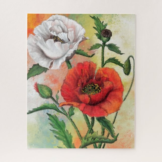 Beautiful Red White Poppies Jigsaw Puzzle Painting (Vertical)