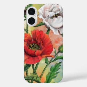 Beautiful Red White Poppies - Painting iPhone 16 Case