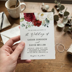 Beautiful Red White Rose Floral Eucalyptus Wedding Invitation