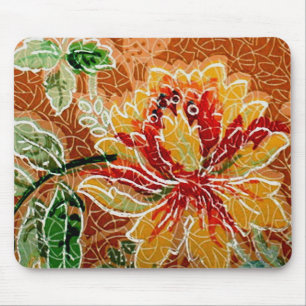 Beautiful Red Yellow Vintage Floral Wallpaper Mouse Pad