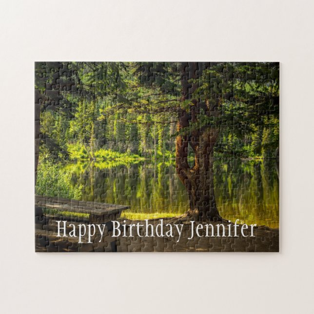 Beautiful Reflected Lake Custom Name Jigsaw Puzzle (Horizontal)