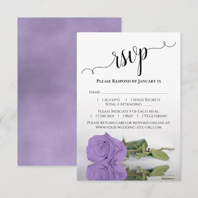Beautiful Reflecting Lavender Purple Rose Wedding RSVP Card (Front/Back)