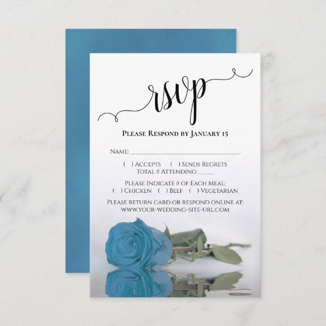 Beautiful Reflecting Turquoise Blue Rose Wedding RSVP Card (Front/Back)