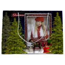 Beautiful Reindeer, Sleigh & Evergreens Christmas