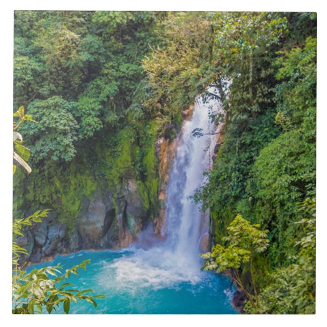 Beautiful Relaxing Blue Unique Waterfall in Jungle Ceramic Tile (Front)